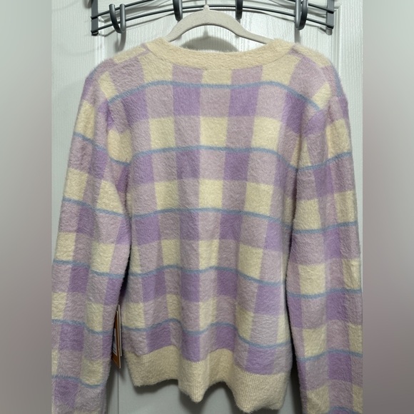 NWT Cyrus NYC Mink Button Down Cardigan plaid light academia preppy clueless L - Picture 15 of 16